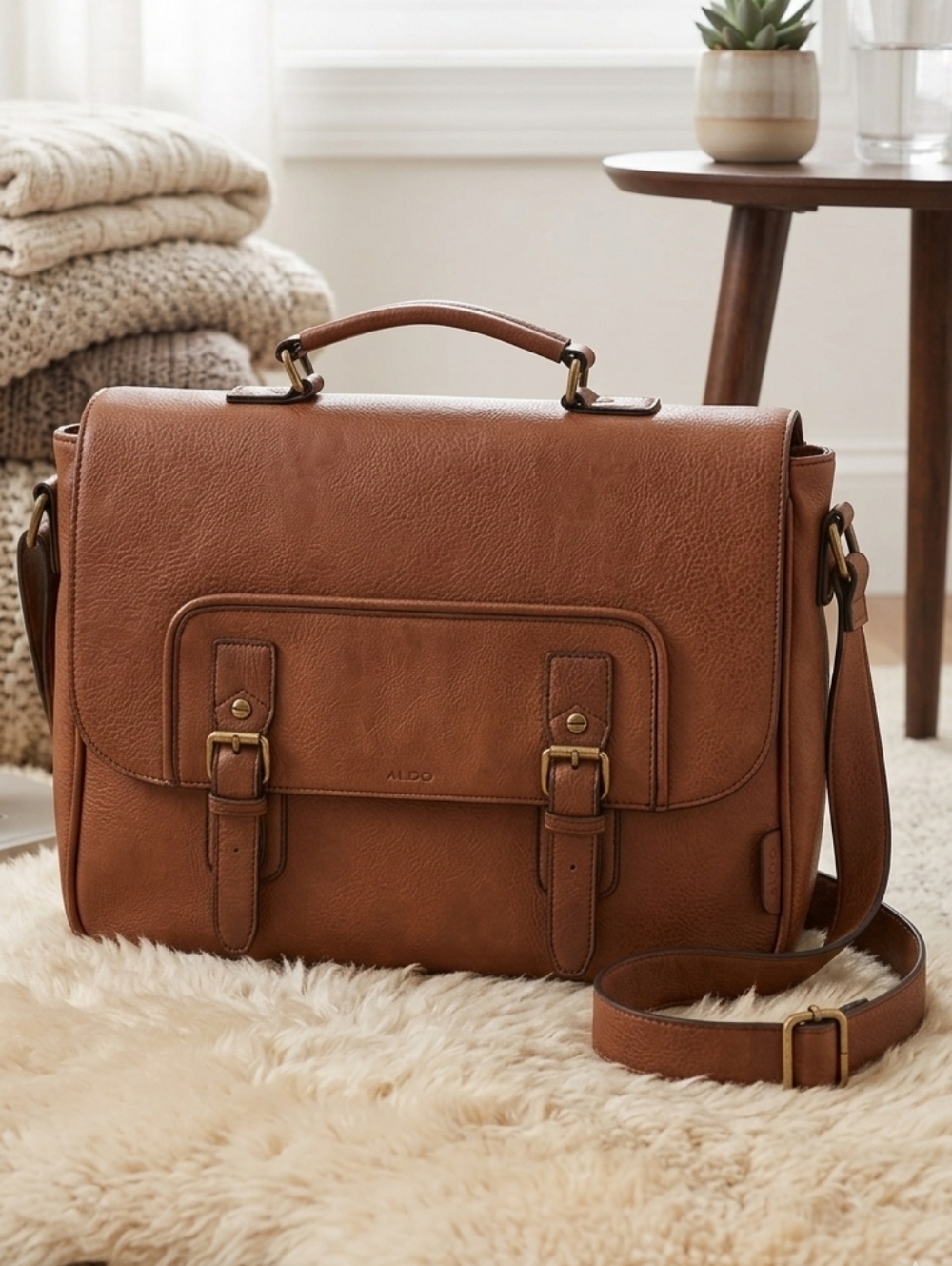 ALDO Gload Unisex Cognac Messenger Bag | 15" Laptop Satchel